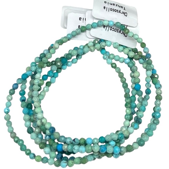 3mm Chrysocolla Beaded Stretch Bracelet Blue Green Aqua Turquoise Stone Faceted - Picture 1 of 9